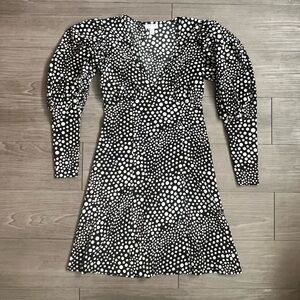 Topshop Black & White Polka Dot Long Puff Sleeve Mini Dress Size 4